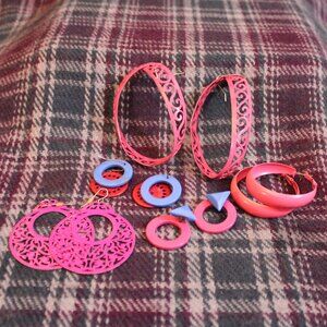 Vintage '80s Hot Pink Enamel Acrylic Interchangeable Pierced Earring Lot